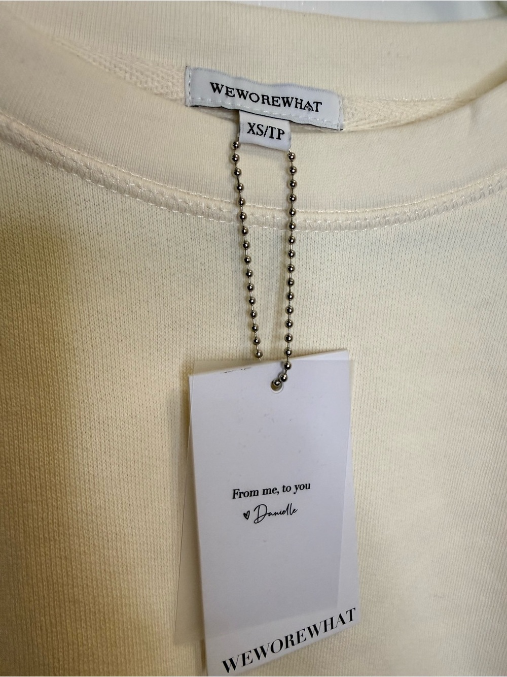 WeWoreWhat Cream Cropped Raw-Hem Crewneck Sweatshirt. NWT/XS - Picture 4 of 7